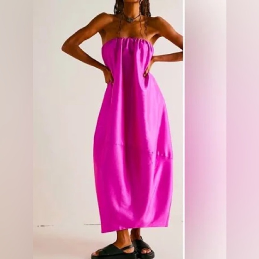 Free People Billoway Strapless Dress in Bright Pink